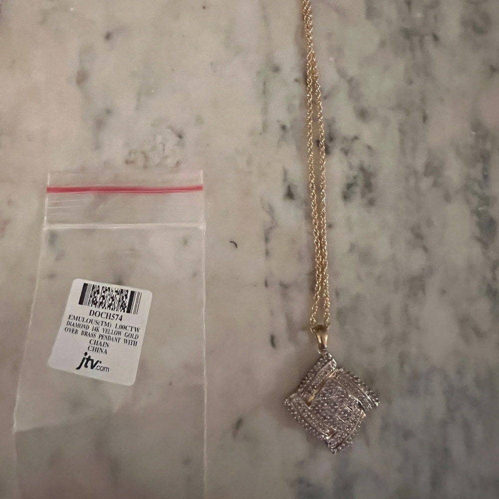 EMULOUS(TM) 1.00CTW DIAMOND 14K YELLOW GOLD OVER BRASS PENDANT WITH CHAIN